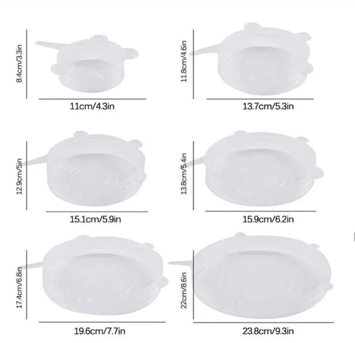 Set of 6 Silicone Stretch Lids – Reusable Food Sealing Covers