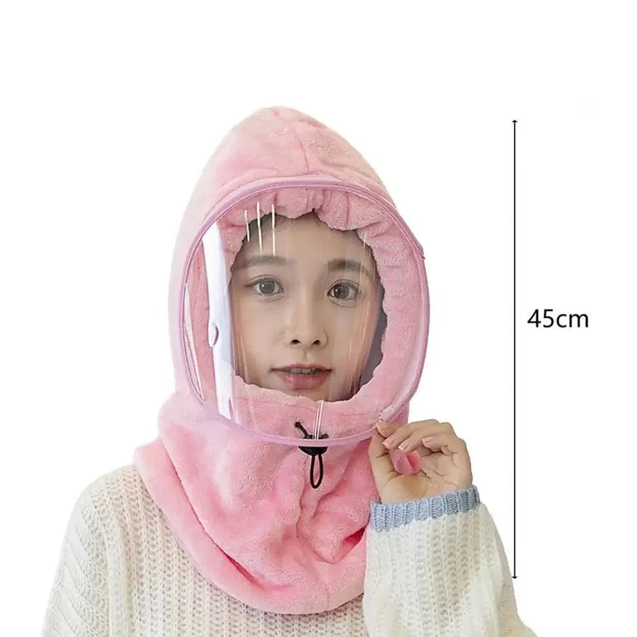 Plush Winter Hat with Detachable Face Shield – Windproof Hooded Cap