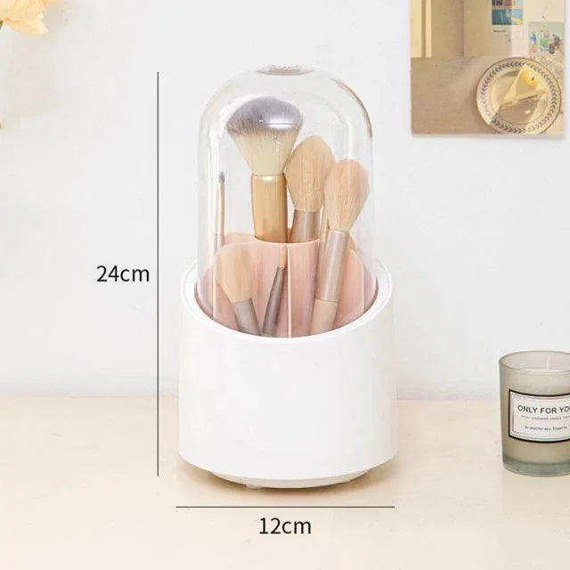 360° Rotating Makeup Brush Holder – Dustproof Cosmetic Organizer