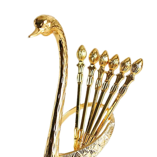 Swan Spoon Holder with 6 Spoons – Decorative Cutlery Stand Set