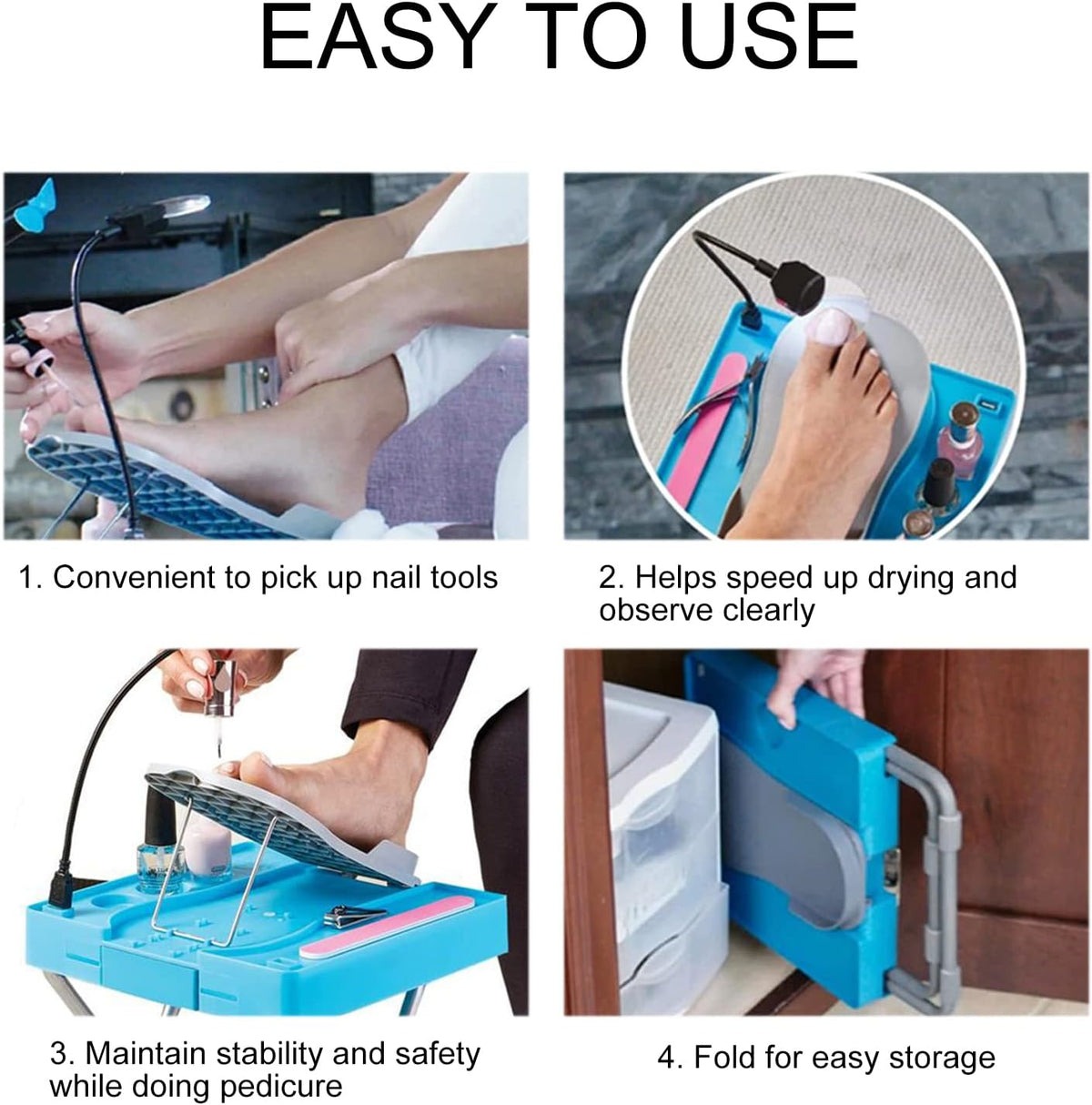 Adjustable Pedicure Foot Rest – LED Magnifier & Drying Fan Stand
