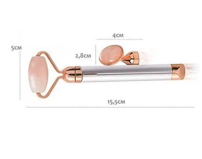2-in-1 Vibrating Rose Quartz Facial Roller – Massage Tool with Eye Attachment