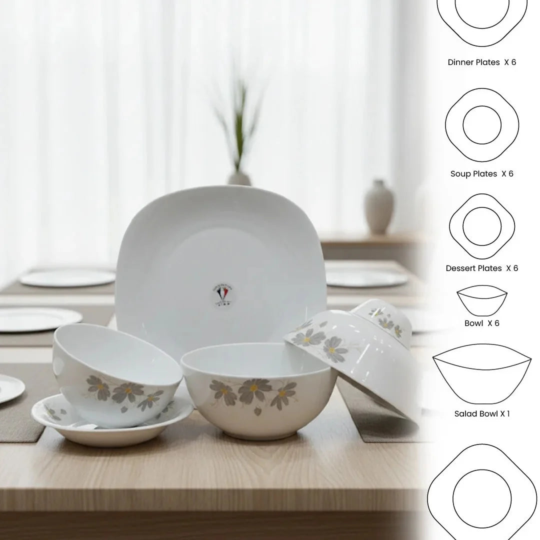 Floral Elegance Opal Dinner Set – 26 Pieces
