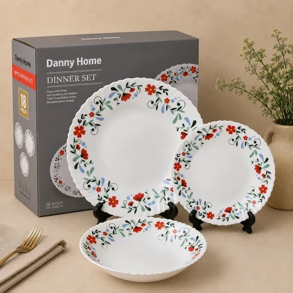 Danny Home Opal 18 Pcs Scarlet Blossom Dinner Set