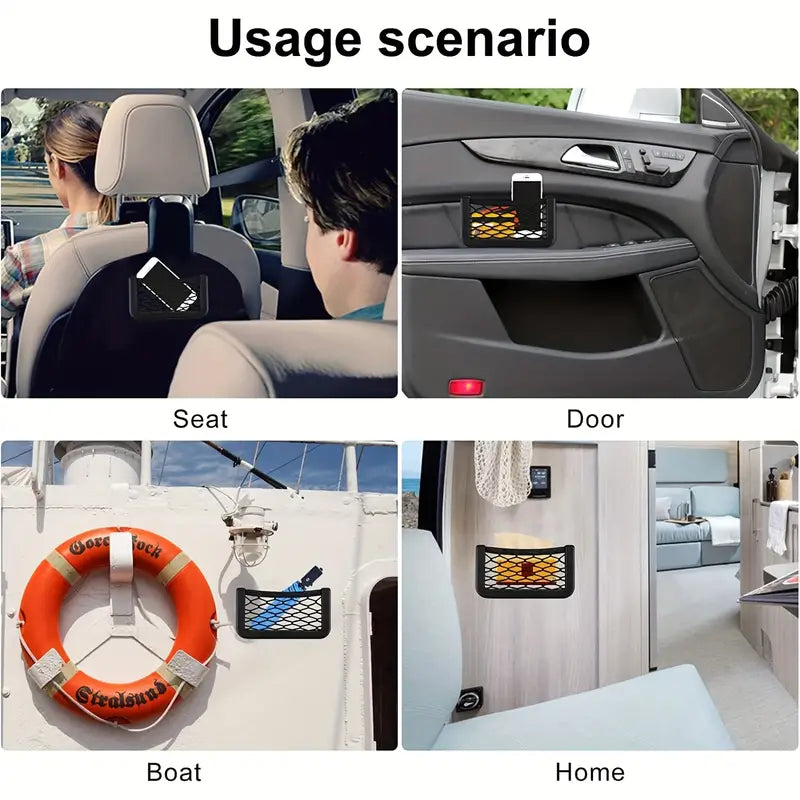 Car Mesh Storage Pocket – Adhesive Universal Seat Net Organizer