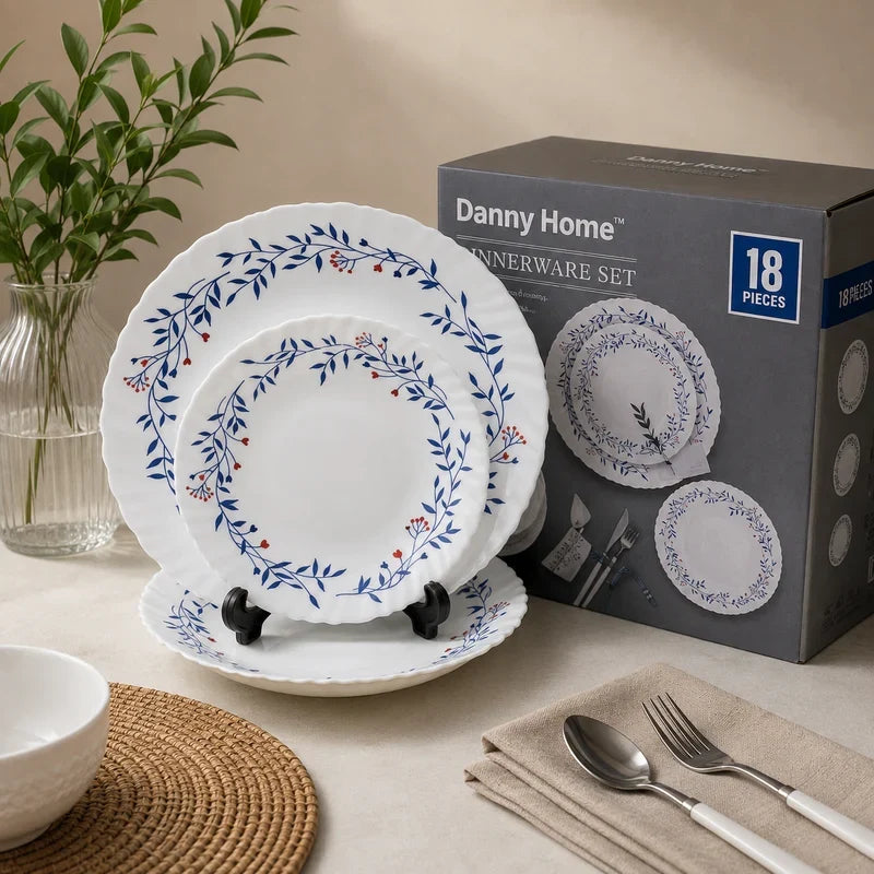 Danny Home Opal Blue Vine 18-Piece Dinner Set