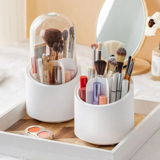 360° Rotating Makeup Brush Holder – Dustproof Cosmetic Organizer