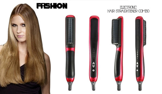 3-in-1 Ceramic Hair Straightening Brush – Detangling & Styling Comb