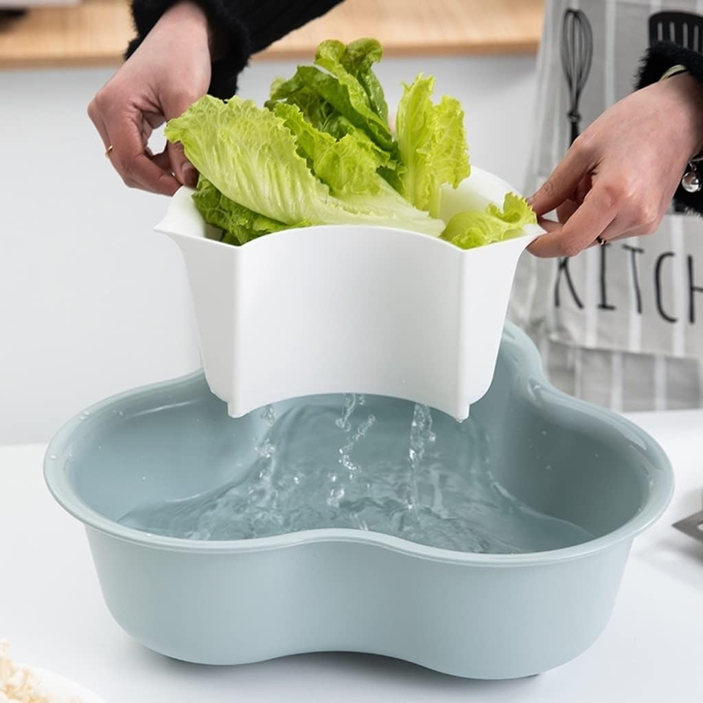 Double Layer Vegetable & Fruit Washing Basket – Drain Rack Colander