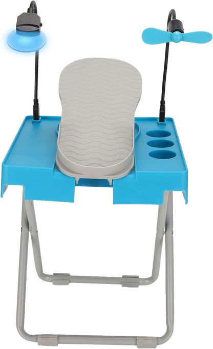 Adjustable Pedicure Foot Rest – LED Magnifier & Drying Fan Stand