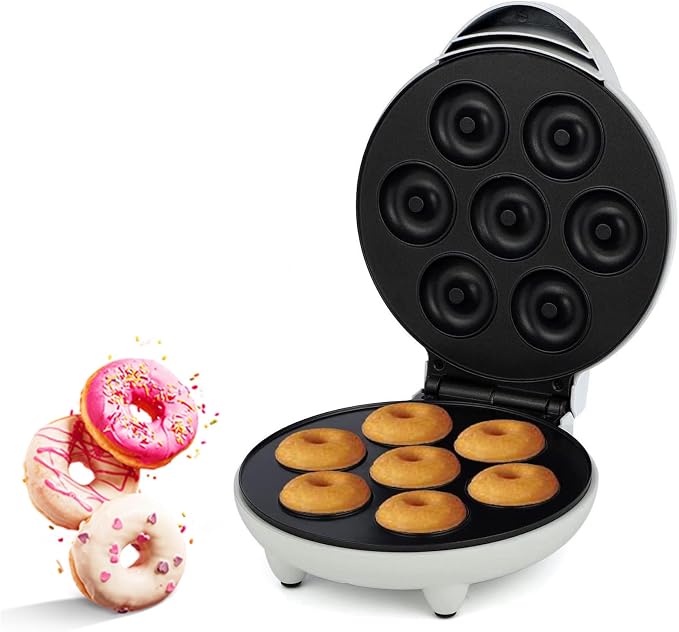 Mini Electric Doughnut Maker – Non-Stick 7-Doughnut Breakfast Machine