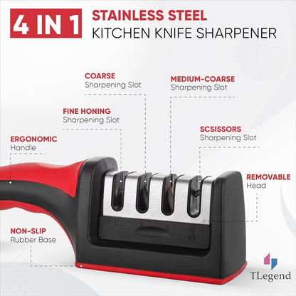 4-in-1 Kitchen Knife Sharpener – Stainless Steel Ergonomic Sharpening Kit