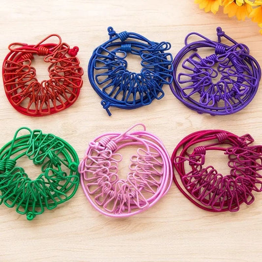 Elastic Retractable Travel Clothesline – 12-Clip Portable Drying Rope