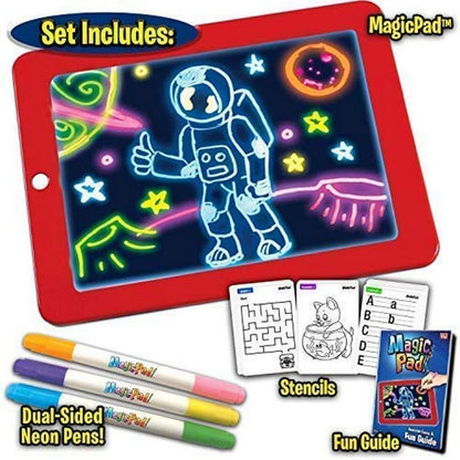 Magic Pad LED Glow Drawing Board – Kids Learning Tablet with Stencils