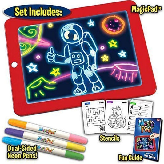 Magic Pad LED Glow Drawing Board – Kids Learning Tablet with Stencils