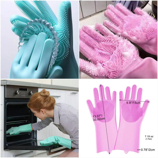 Silicone Dish Washing Gloves – Non-Slip Waterproof Scrubber Gloves