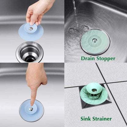 2-in-1 Sink Drain Strainer & Stopper – Flexible Silicone Hair Catcher
