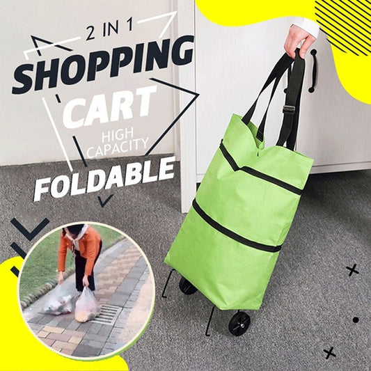 2-in-1 Foldable Shopping Cart with Wheels – Waterproof Grocery Trolley