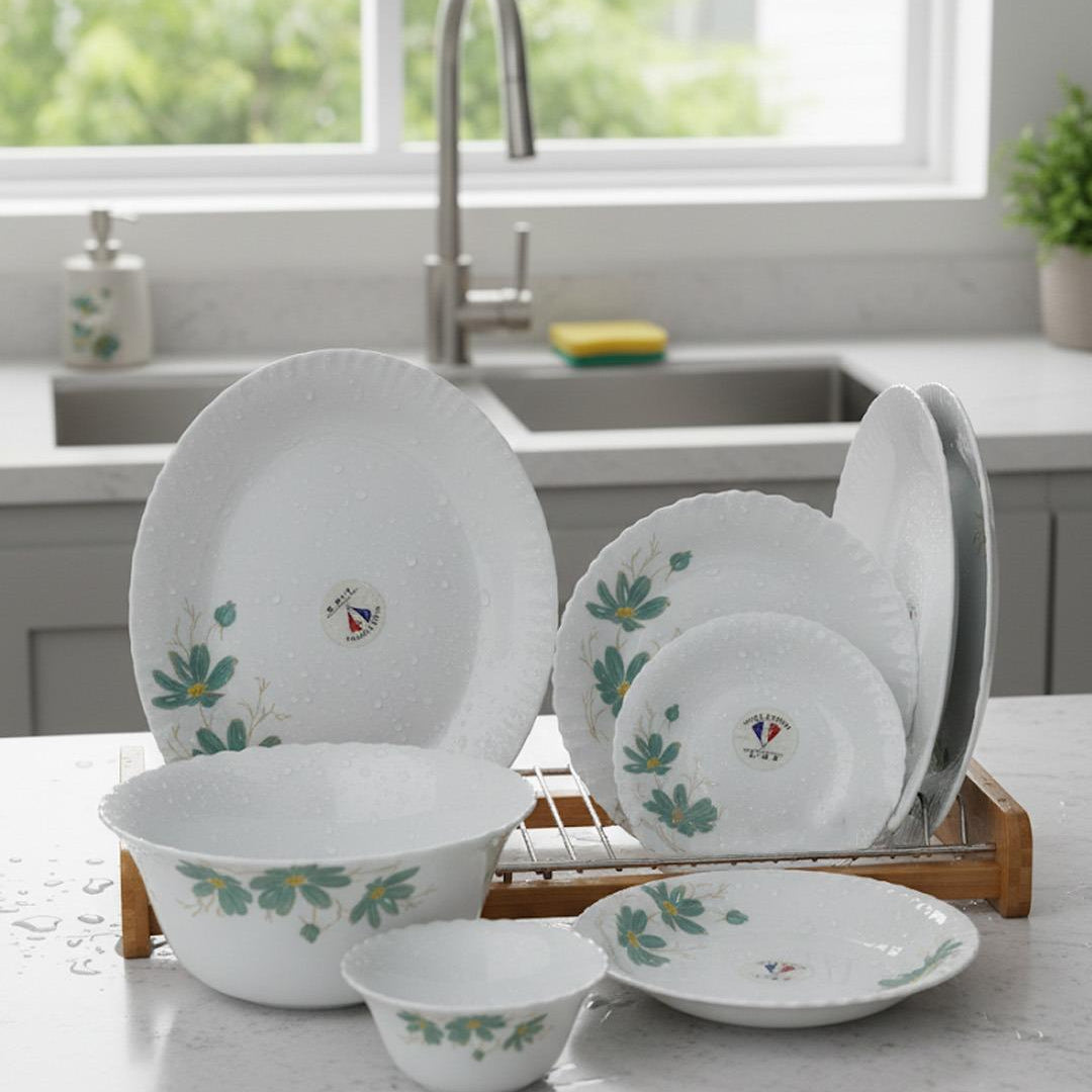 Elegant Opal 26-Piece Floral White Dinnerware Set