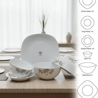 Floral Elegance Opal Dinner Set – 26 Pieces