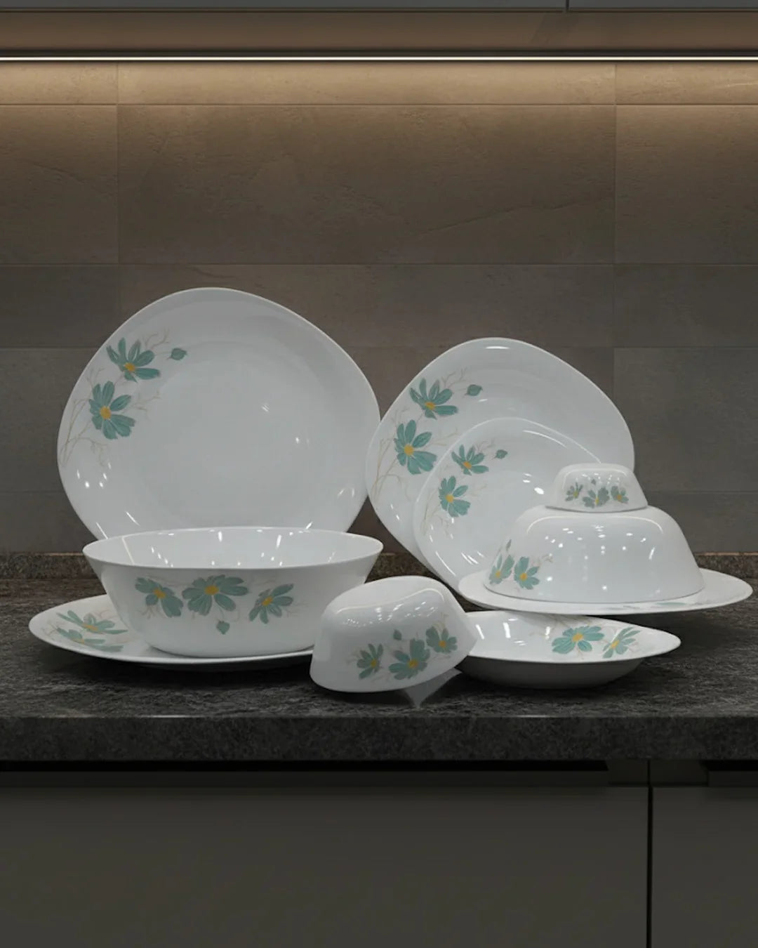 26-Piece Opal Dinner Set – Blue Floral Design
