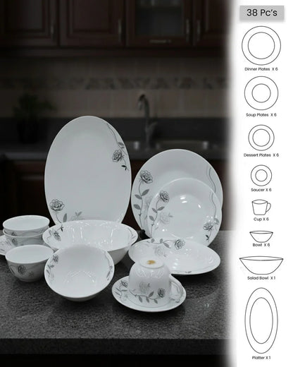 Opal Dinner Set – 38 & 52 Pieces | Premium Dinnerware for 6–8 Persons