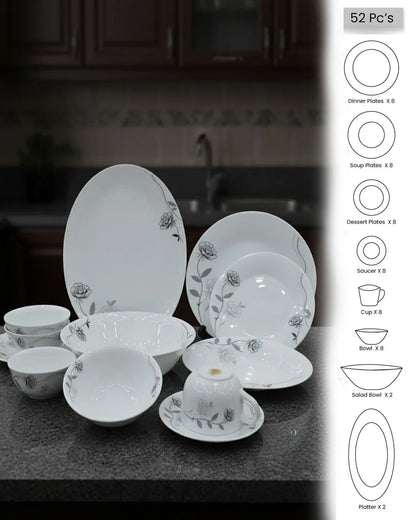 Opal Dinner Set – 38 & 52 Pieces | Premium Dinnerware for 6–8 Persons