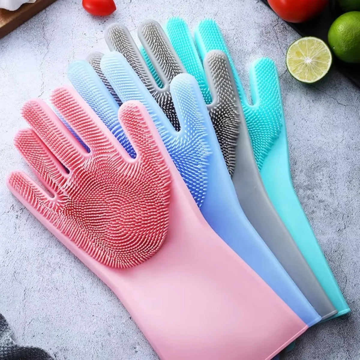 Silicone Dish Washing Gloves – Non-Slip Waterproof Scrubber Gloves