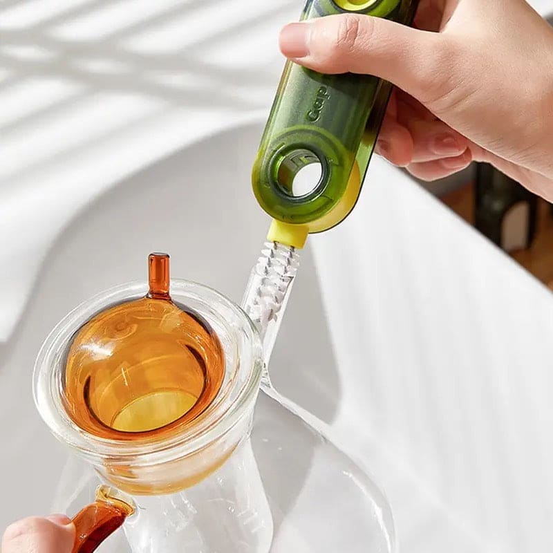 3-in-1 Bottle Gap Cleaning Brush – Rotating Nylon Bristle Cleaner
