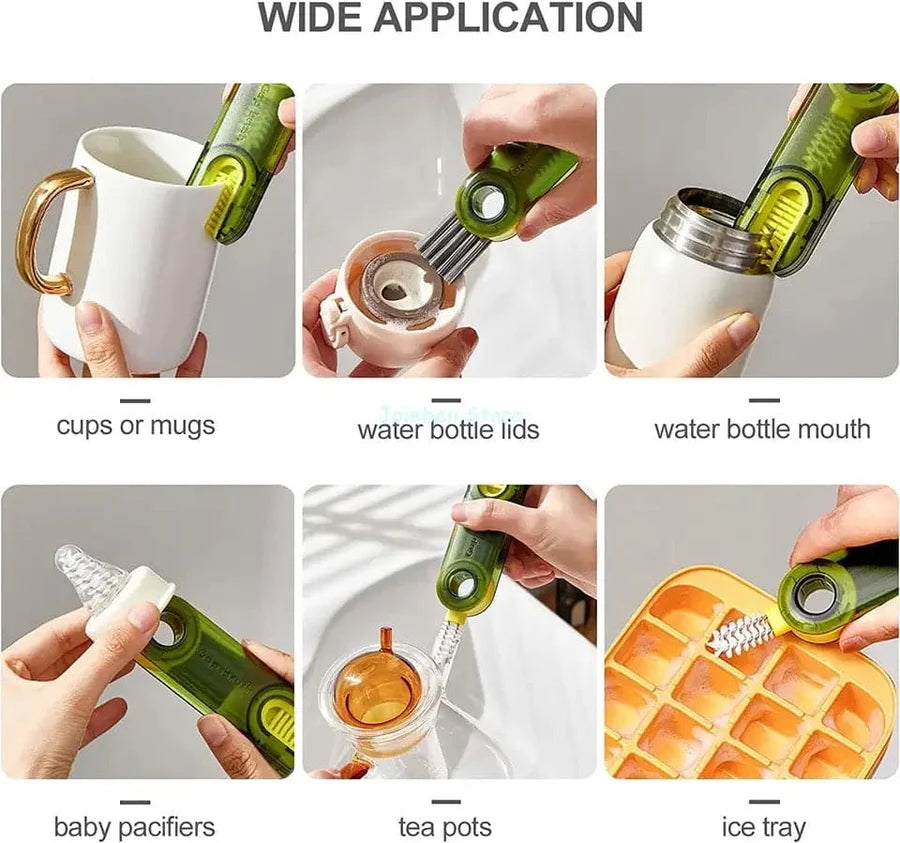 3-in-1 Bottle Gap Cleaning Brush – Rotating Nylon Bristle Cleaner