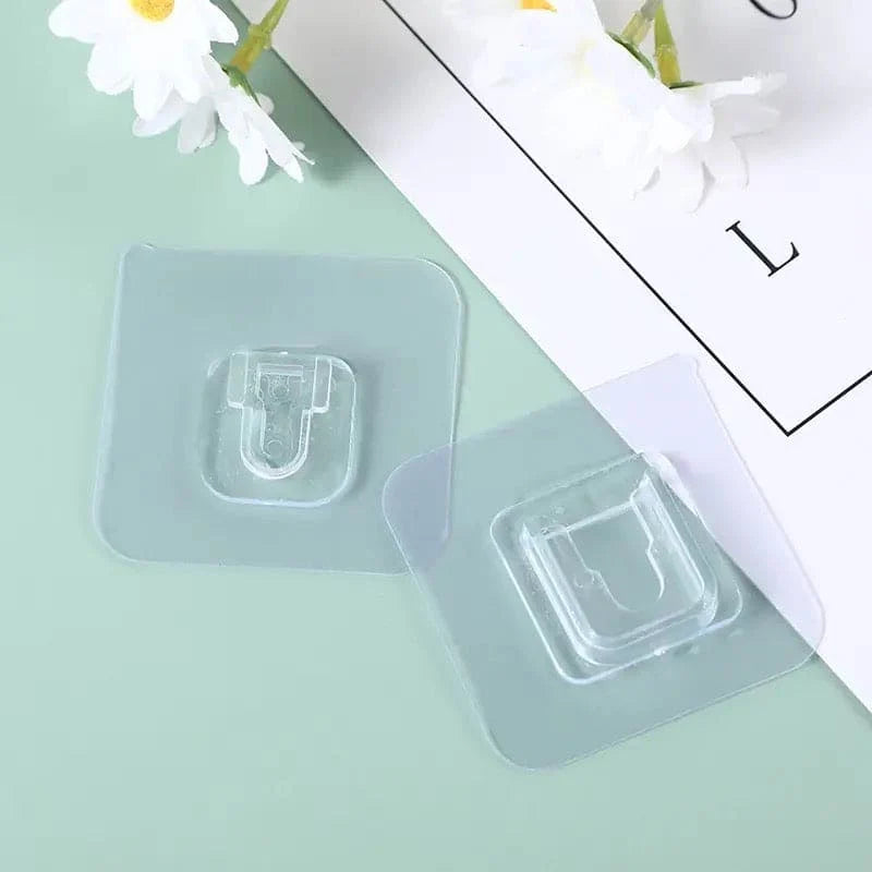 Transparent Self-Adhesive Wall Hooks – Traceless Double-Sided Hooks (Pack of 10 Pairs)