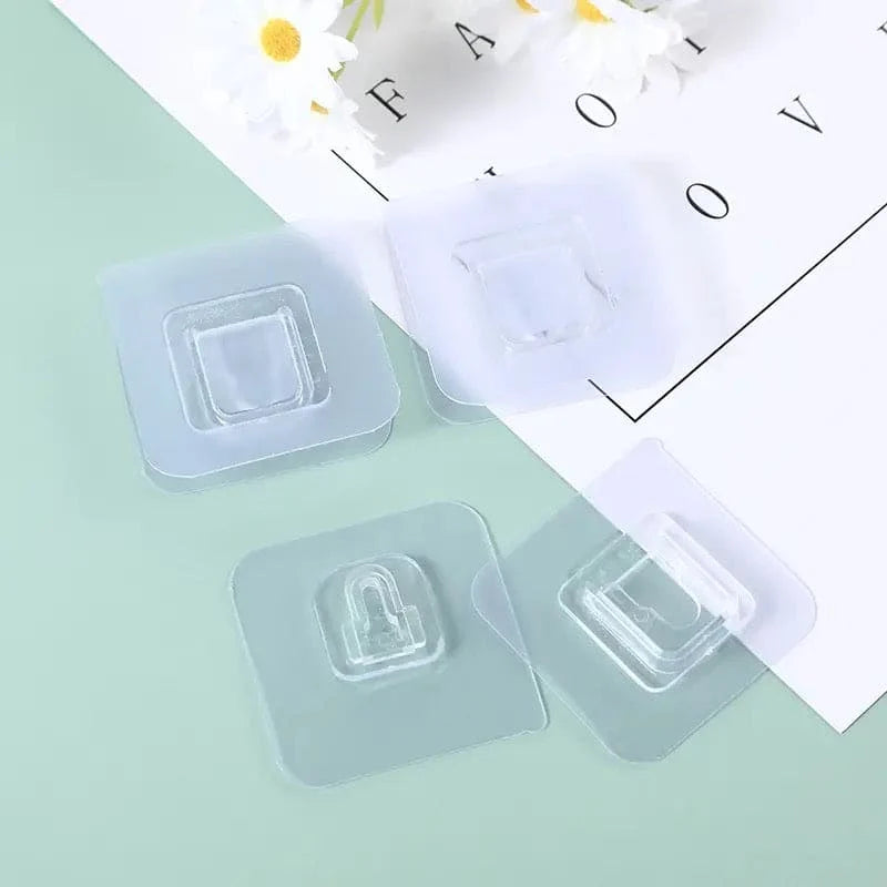 Transparent Self-Adhesive Wall Hooks – Traceless Double-Sided Hooks (Pack of 10 Pairs)