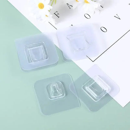 Transparent Self-Adhesive Wall Hooks – Traceless Double-Sided Hooks (Pack of 10 Pairs)