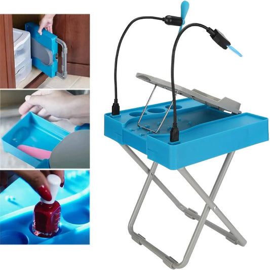 Adjustable Pedicure Foot Rest – LED Magnifier & Drying Fan Stand