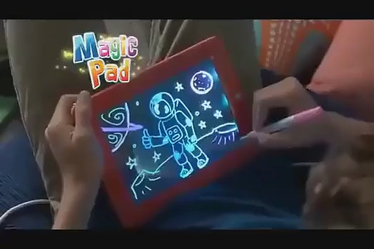 Magic Pad LED Glow Drawing Board – Kids Learning Tablet with Stencils