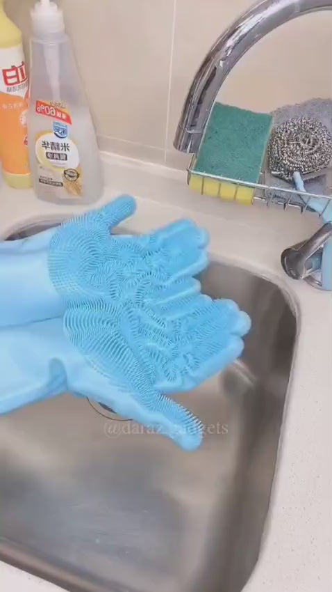 Silicone Dish Washing Gloves – Non-Slip Waterproof Scrubber Gloves
