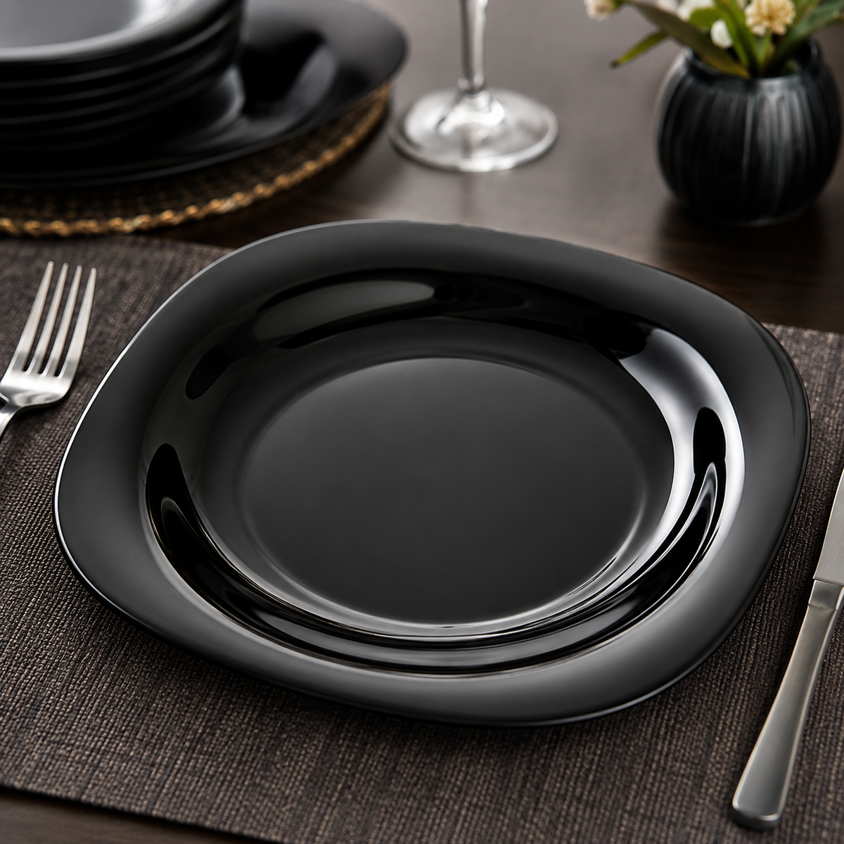 Opal Black Dinner Set Square Loose
