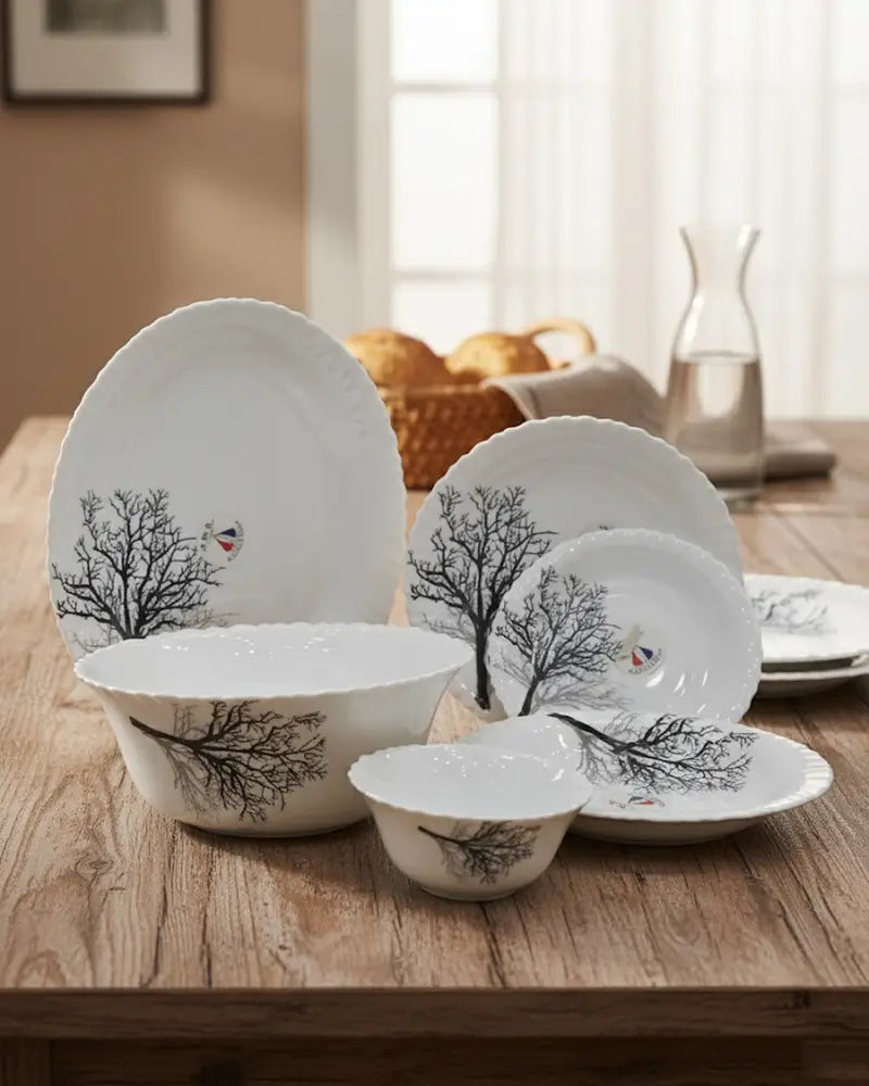 Midnight Tree 26-Piece Opalware Dinner Set – Elegant Minimalist Tableware for 6 Persons