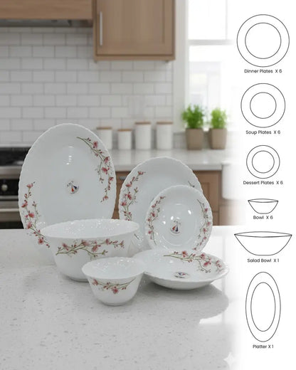 Blossom Breeze 26-Piece Opalware Dinner Set – Elegant Floral Tableware for 6 Persons