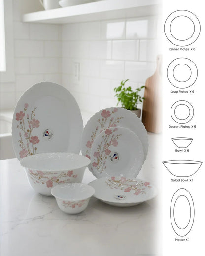 26-Piece Premium Opalware Floral Dinner Set – Elegant & Durable