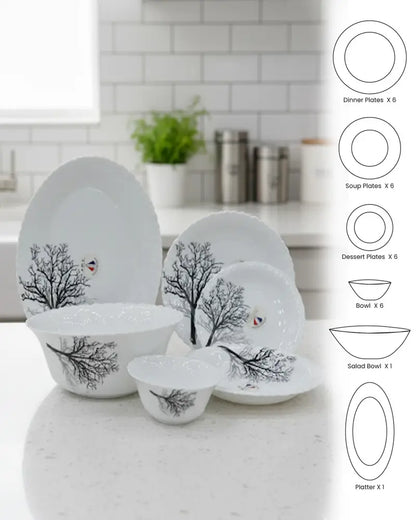 Midnight Tree 26-Piece Opalware Dinner Set – Elegant Minimalist Tableware for 6 Persons