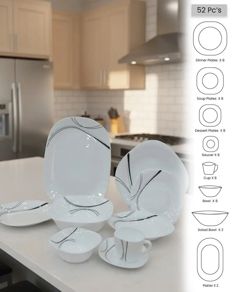 Opal Dinner Set – 38 & 52 Pieces | Premium Dinnerware for 6–8 Persons