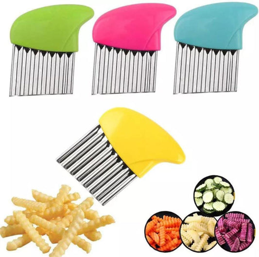 Stainless Steel Crinkle Cutter Knife – Wavy Vegetable & Fruit Slicer (Yellow Handle)
